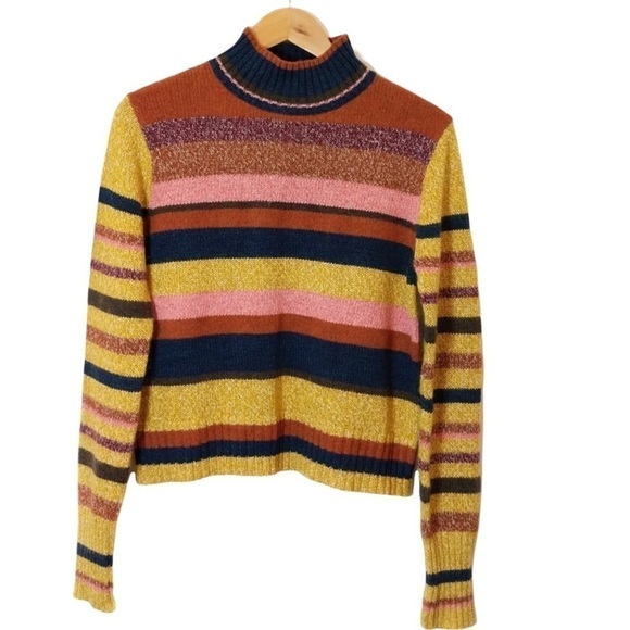 Frye Cropped Mock Neck Striped Sweater Cotton Merino Wool Mohair Blend - Picture 5 of 9